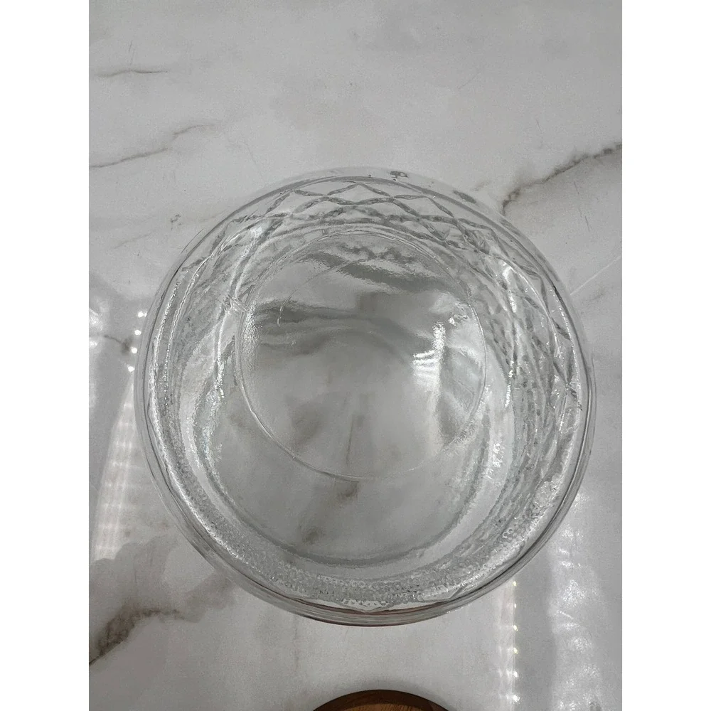 Diamond Pattern Glass Canister with Wood Lid Airtight Storage Jar Clear